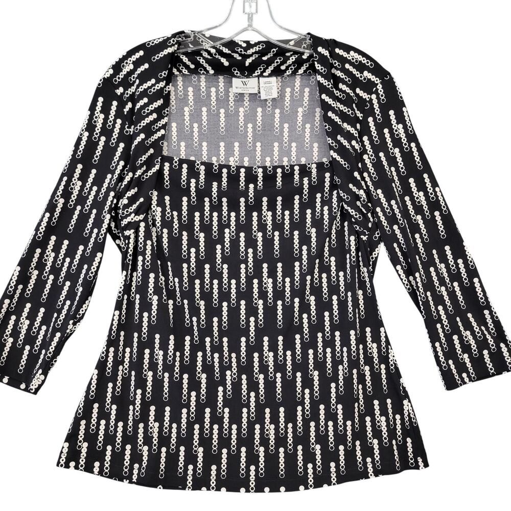 Worthington Black Shirt Preppy White Geo Pint Stretch Square Neck Womens Size L